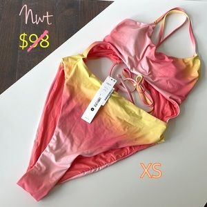 NWT Pastel orange pink yellow ombré cut out swimsuit XS Aqua peach sunset